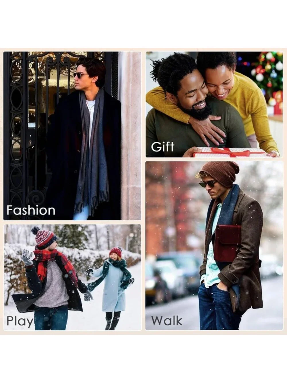 Cozy Plaid Tassel Scarf for Men | Warm Long Soft Winter Accessory